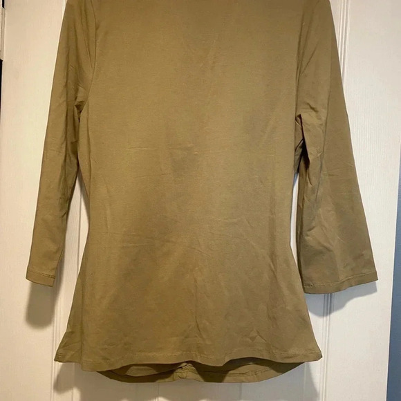 INC Women’s unique strap ruched three quarter sleeve peep NEW cotton top large - Picture 4 of 10